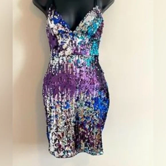 Fashion Nova Purple and Silver Sequin Dress SZ Small - Picture 11 of 14